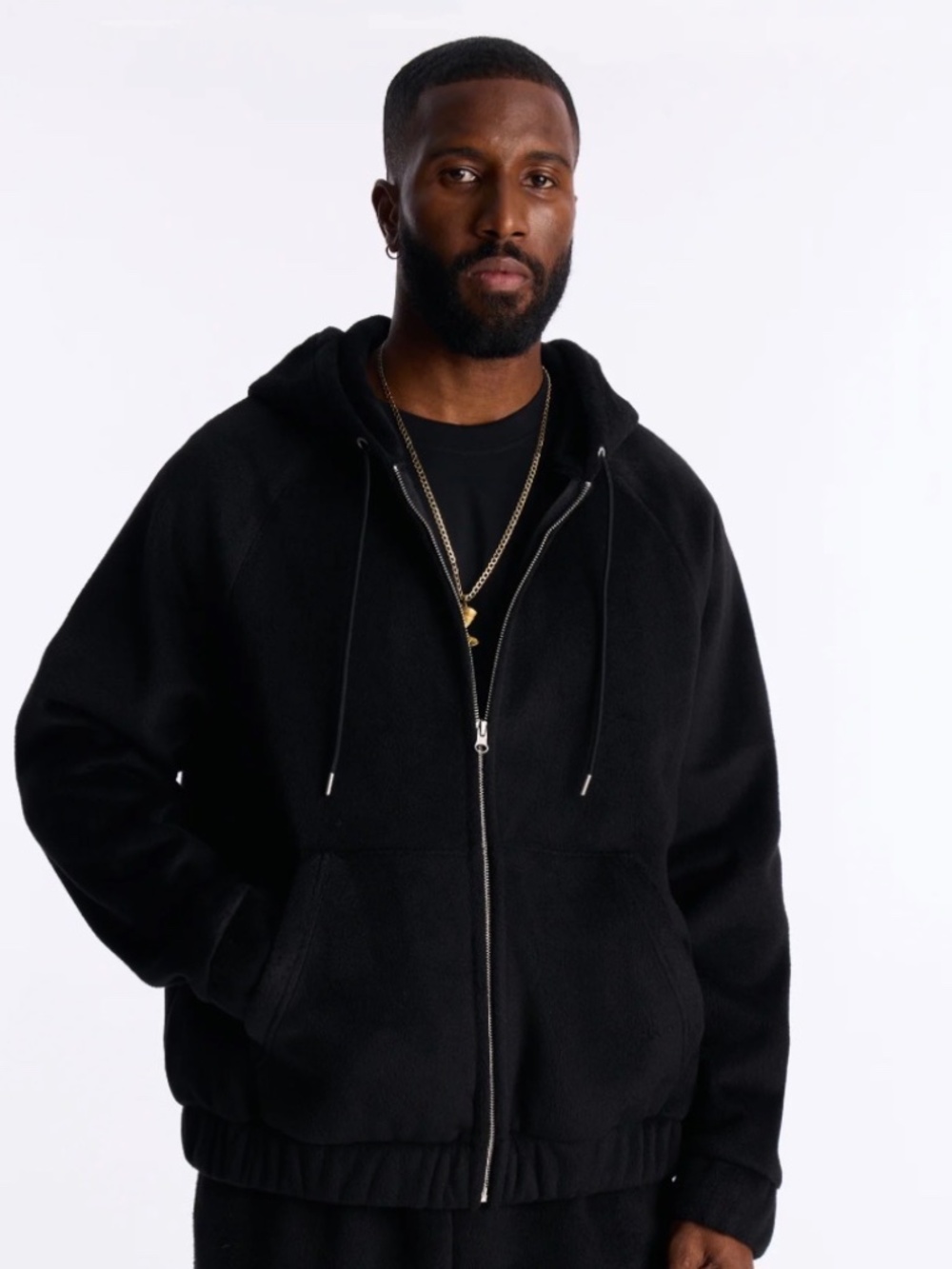 Fashion Nova Men Fuzzy Premium Zip Up Hoodie Black XXL NWT